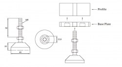 Регулируемая шарнирная опора D40, М8х30