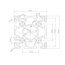 Алюминиевый конструкционный профиль 90x90L 8 Т-пазов